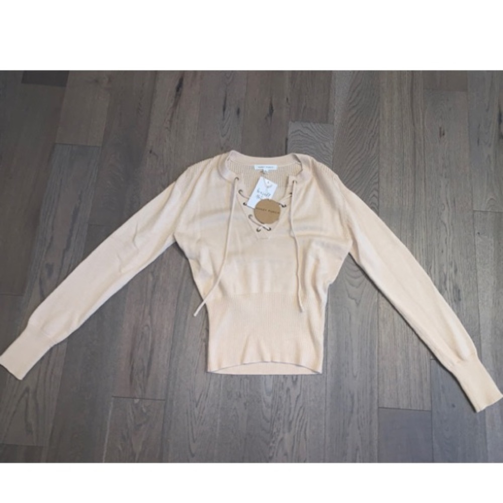 Lace Up Cream Sweater